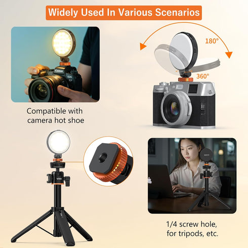 VRIG FD-05 2500K-8500K, 360 LED Video Light, Bi-Color, Multi-Angle Adjustable Fill Light for Action Cameras, Mirrorless