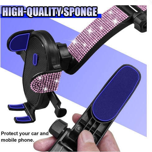 YoRise 360 Bling Car Phone Holder, Rhinestone Rotatable Auto Smartphone Stand with Adjustable Arm & Suction Cup Base