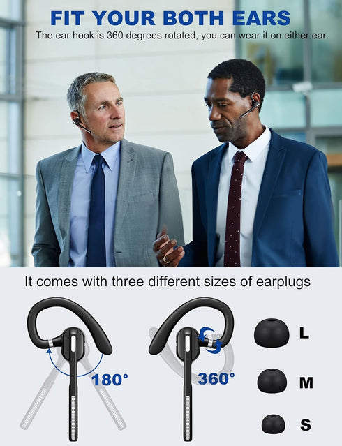 Bluetooth Headset V5.1 with Battery Display Charging Case, Noise Canceling Mic for Driving, Office, Business