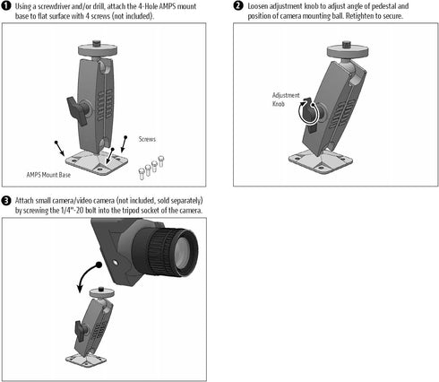 ARKON Heavy Duty AMPS Wall Mounting Pedestal for Cameras, 4-Hole AMPS Compact Design, 360-Degree Rotation