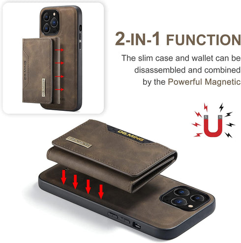SZHAIYU 2 in 1 Detachable Back Cover Wallet Case for iPhone 13 Pro Max, Slim Leather Pocket, 6.7'' (Coffee)