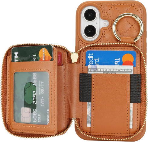 Hamany 17 17 5G 6.3 Inch-Brown for iPhone Case Wallet with Card Holder,for iPhone Phone case Wallet with Zipper