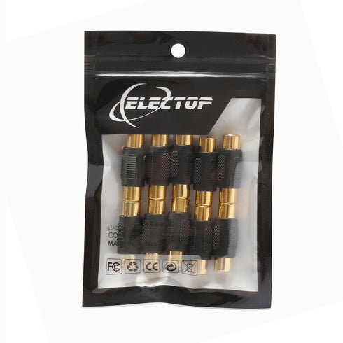ELECTOP 10 Pack RCA Female to Female Coupler, Gold Adapter for Audio Video