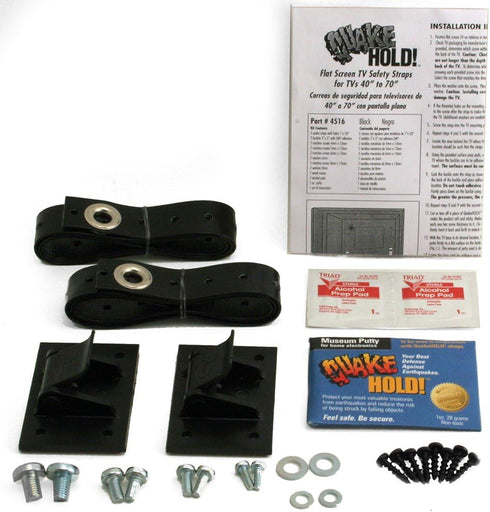 QuakeHOLD! 70" Flat Screen T Safety Straps, Black, 1 Pack, Nylon Anti-Tip Adhesive Straps for TVs and Furniture