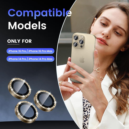 16 Max/16 Pro/14 Max/14 Tensea Camera Lens Protector Compatible for iPhone Pro Pro Pro, Metal Aluminum Alloy Tempered