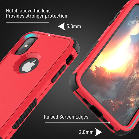 Heavy Duty Drop Protection Case for iPhone XR, 3-Layers Rugged Case with Tempered Glass Screen Protector