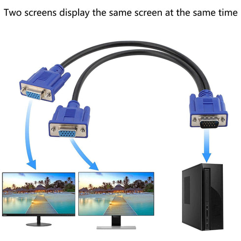 PASOW VGA Splitter Cable 1080P, Dual VGA Monitor Y Cable 1 Male to 2 Female Adapter