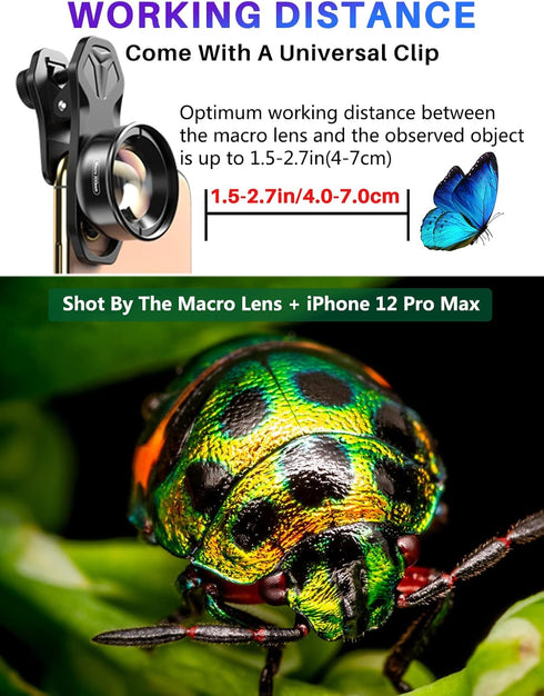 Apexel Professional Macro Photography Lens for Dual Lens/Single Lens iPhone, Pixel, Samsung Galaxy Smartphones
