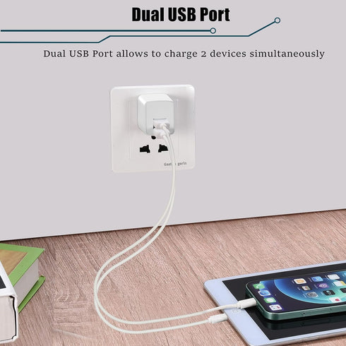 12W USB Wall Charger with Foldable Plug, 3-Pack 2.4A Dual-Port Power Adapter Compatible with iPad, iPhone, Samsung