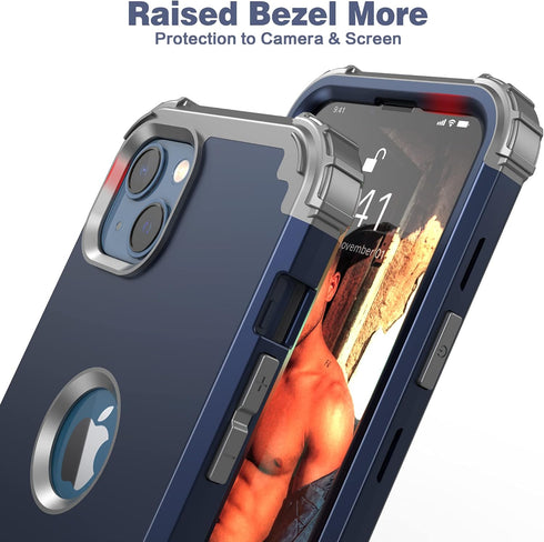 IDweel iPhone 13/14 Case, Blue - Hybrid Shockproof Hard PC & Soft Silicone, Full Body Protection with Screen Protector.