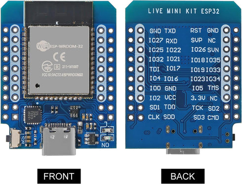 Type-C D1 Mini NodeMCU ESP32 ESP-WROOM-32 WLAN WiFi Bluetooth Development Board, 5V Compatible for Arduino