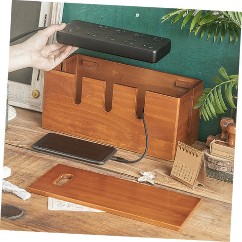 Zerodeko Wooden Cable Management Box, Cord Organizer for Phone Charger, Wire Organizer Container, Desk WiFi Storage Rack