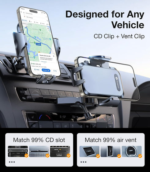 VICSEED Military-Grade Sturdy Car Phone Holder Mount, Anti-Shake Metal CD Slot & Air Vent, Fits iPhone 15 14, Samsung