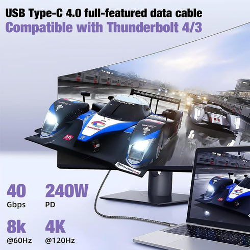 gudxfj 4 40Gbps 8K/4K @60Hz 240W 4/3 USB3.2/3.1 iPhone16 140W/100W/60W 6ft USB Data Cable HD Display USB-C to USB C