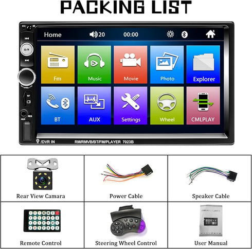 Double Din Car Stereo, 7" Touch Screen 2 Din Car Radio with Bluetooth FM, MP5 Player with USB/SD/AUX Input