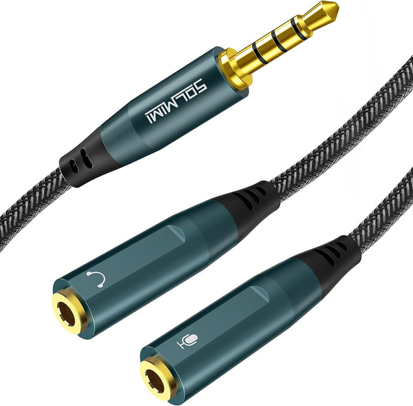 Headset Adapter, 3.5mm Headphone Mic Splitter CTIA TRRS Male to Dual TRS Female Y Audio Microphone Splitter Cable for