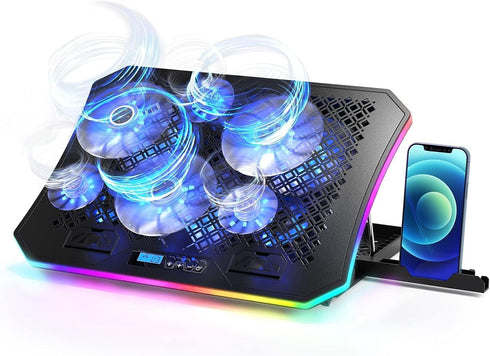 KeiBn Upgrade Laptop Cooling Pad, RGB Lights with 6 Fans for 15.6-17.3 Inch Laptops, 7 Height Stands, 10 Modes Light, 2