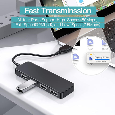USB Hub, USB Splitter, USB 4-Port Adapter, USB Extender for Laptop, PC, MacBook, Mac Pro, Mac Mini, iMac, Surface Pro