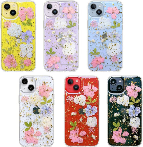 Abbery iPhone 14 Plus Case, Sparkly Pink Flower Design, Cute Clear Glitter Soft Silicone Floral Aesthetic Cover for
