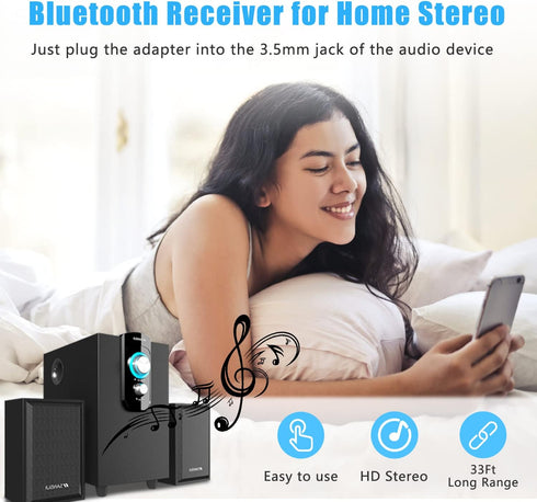Wireless Bluetooth Aux Adapter, Mini Portable 3.5mm Bluetooth Aux Receiver for Car, Headphones, Home Stereo Music