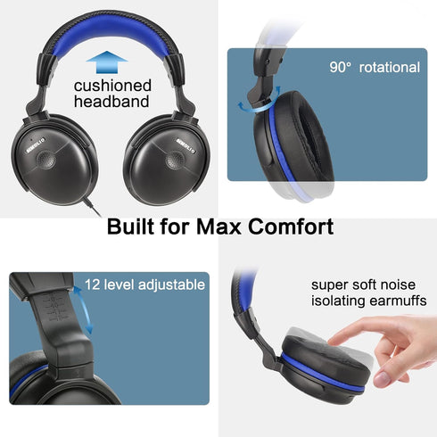 SIMOLIO Headphones with Extra Long Cord for TV | 18ft/5.5M Long Coil Cord | Over Ear Wired TV Headphones