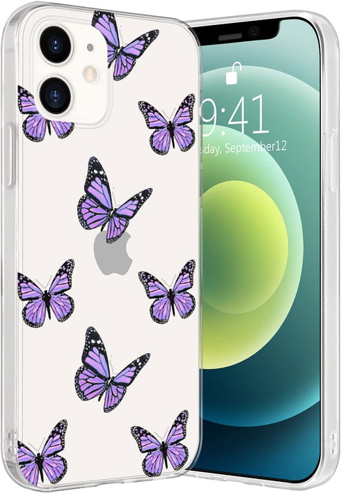 Idocolors Cute Butterfly Case for iPhone 7/iPhone 8 - Clear Soft Bumper TPU Ultra Slim Shockproof Design, Girly Purple