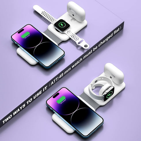 3 in 1 Wireless Charger, Foldable Magnetic Charging Station for Multiple Apple Devices, Compatible with iPhone