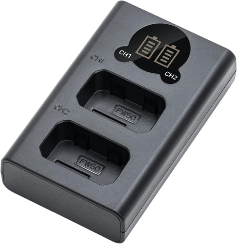 Kimaru NP-FW50 Battery Charger, Double Slot for Sony BC-TRW Charger, ZV-E10, Alpha A6000 A6300 A6400 A6500 A5000 A5100
