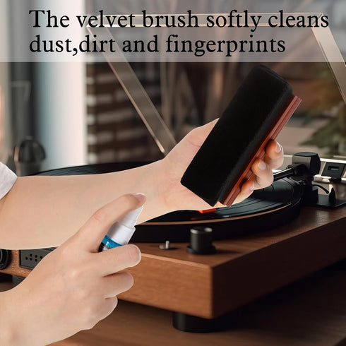 6 Pcs Vinyl Record Cleaning Kit, Includes Velvet Soft Brush, Nylon Brush, Microfiber Brush, Cleaner Fluid (Red Brown)