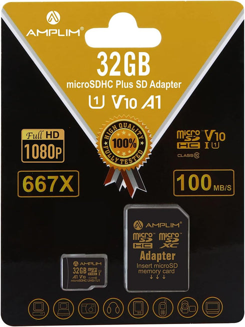 Amplim 32GB MicroSDXC Card with Adapter (1X Black)