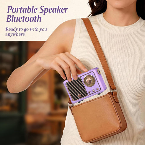 heetipuk Purple Retro Bluetooth Speaker, Versatile Decor Beauty Meets Function, Cute Speaker with Crystal Clear Sound