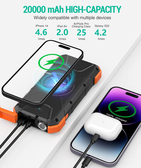 BLAVOR Solar Power Bank, PD18W QC3.0 Fast Charging, 20000mAh, IPX5 Waterproof, Camping Flashlight