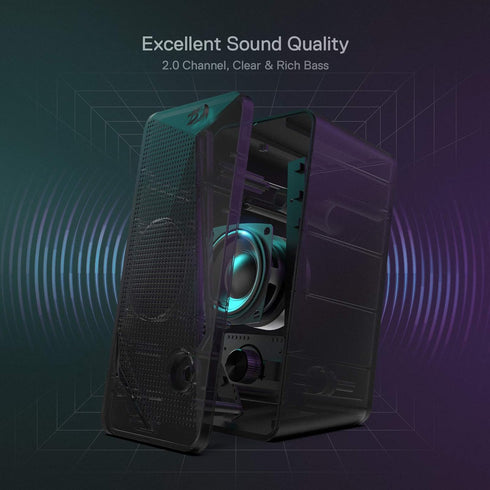 Redragon GS510 RGB Desktop Speakers, 2.0 Channel PC Speaker with 4 LED Backlight Modes, Enhanced Bass, USB Powered