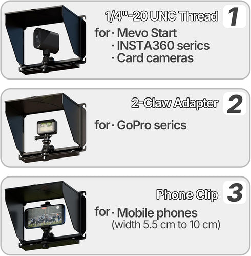 YIUYIC 360 Cell Phone Fence Mount with Shade Game Recording Mounting Kit Compatible with iPhone, Mevo Start, Insta