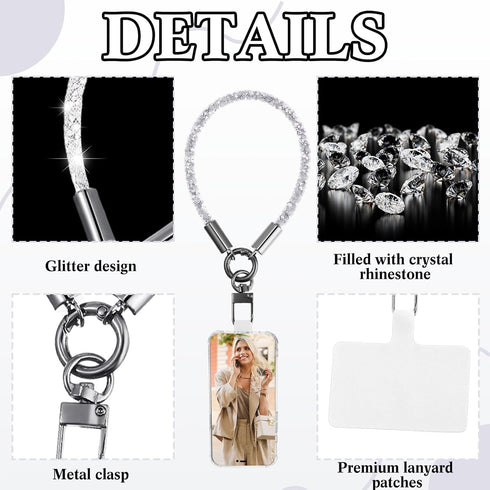 Crystal Phone Lanyard Wrist Strap, Glitter Rhinestone Neck Lanyard Bling Keychain Strap for Women Card Holder