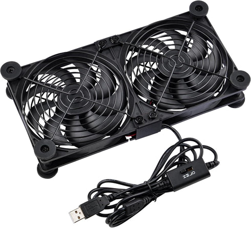 120mm 3-Degree 5V Quiet Dual Router Fan Cooler with L/M/H Speed Controller, DC USB Powered Cooling Case Fan for Router