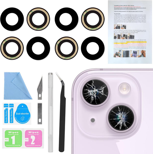 2PCS ASDAWN Rear Camera Lens Glass Replacement for iPhone 14 and 14 Plus, with Adhesive + Repair Tool Kit