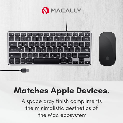 Macally Backlit Wired Keyboard for Mac, Comfortable All Day Typing USB Keyboard for MacBook Pro/Air, iMac, Mac Mini/Pro