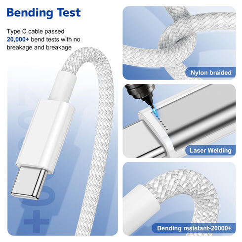 Type C to Type C Fast Charging Cable for iPhone 15 Pro, 2Pack Nylon Braided USB C to USB C 10 feet Charger for iPhone