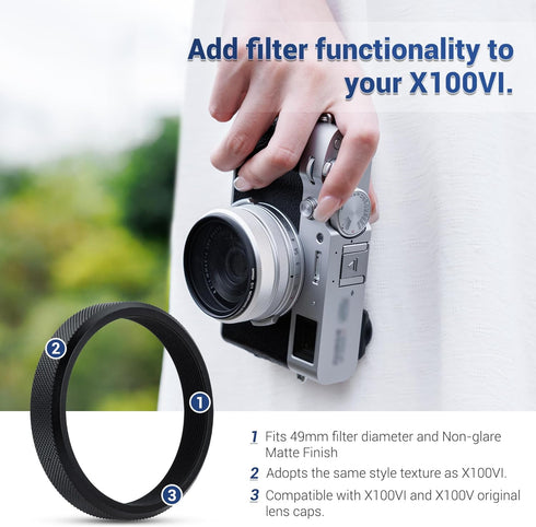 Deluxe Lens Filter Adapter Ring for Fujifilm X100VI X100V X100F X100T X100S X100 X70 - 49MM UV CPL ND Filter, Black