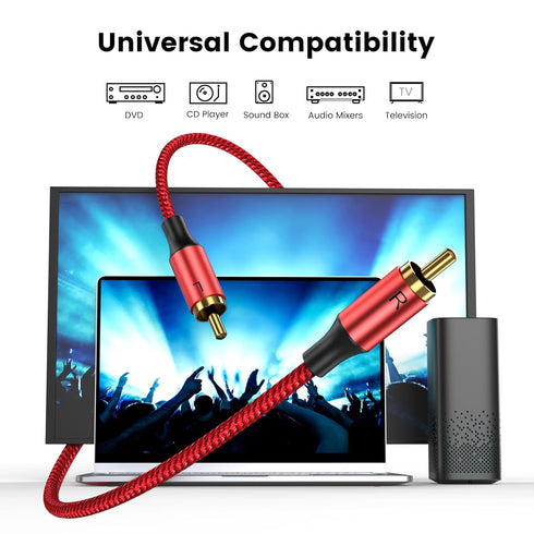 MOSWAG RCA Stereo Cable,2RCA Male to 2RCA Male Stereo Auxiliary Audio Cable Subwoofer Cable 3.28ft/1M, 24K Gold Plated Nylon Braided for Home Theater, Audio, HDTV, Car Stereo, Speakers