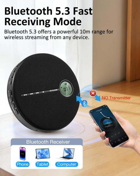 Gelielim Discman Repeat,10 Portable CD Player Bluetooth, Personal CD Player for Car & Home,Small Fabric Music Player