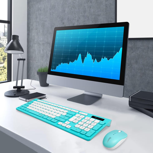 Full-Sized Wireless Keyboard and Mouse Combo - 2.4GHz USB Receiver - Wireless for PC, Windows, Desktop, Laptop (Blue)