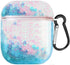 UnnFiko Bling Quicksand Case for AirPods 1 & 2 - Cute Sparkle Liquid Protective Case with Keychain (Blue)
