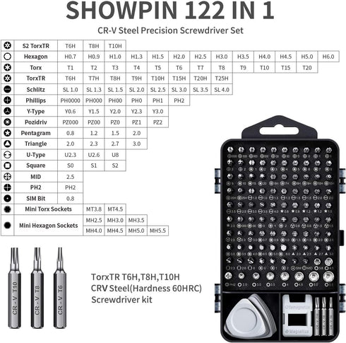 SHOWPIN 122 in 1 Precision Computer Screwdriver Kit, Laptop Screwdriver Sets with 101 Magnetic Drill Bits, Electronics Tool Kit Compatible for Tablet, PC, iPhone, PS4 Repair by SHOWPIN