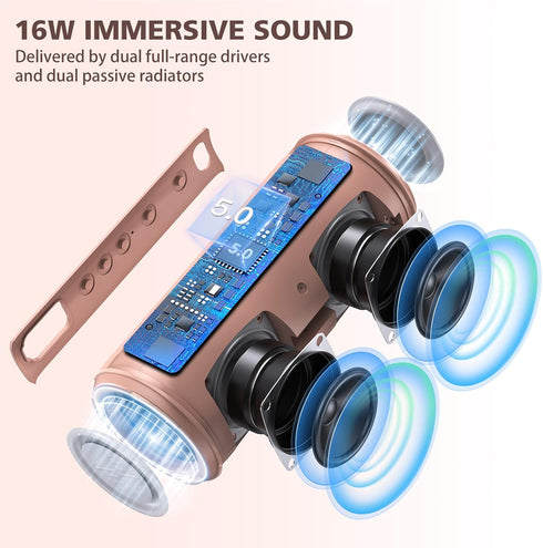 LENRUE F21 Wireless Bluetooth Speaker, Portable Outdoor Waterproof Speakers with Light, Pink