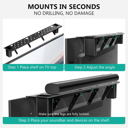 2 5.5Lbs, 34.65"x4.3" (TSH004-2B), WALI Soundbar Mount, No Drilling TV Top Shelf with Storage Boxes, Floating Monitor
