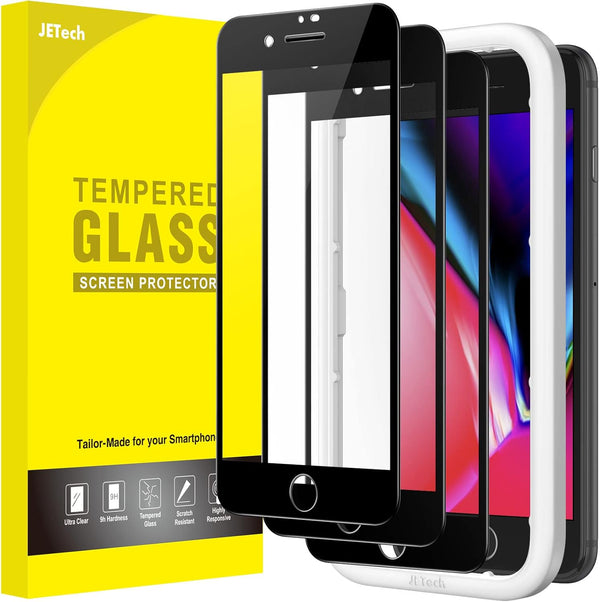 JETech Full Coverage Screen Protector for iPhone SE 3 (2022)/SE 2 (2020)/8/7 4.7-Inch, Black Edge, Case-Friendly, 3-Pack