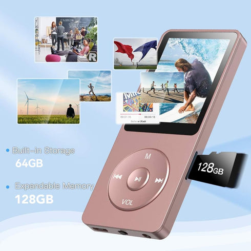 AGPTEK A02PL 64GB MP3 70 128GB(Rose Player, Hours Playback Lossless Sound Music Player, Supports up to Gold)