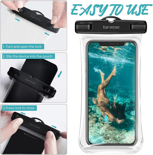 Waterproof Phone Pouch/Case, 4 Pack Large Waterproof Pouch for iPhone, Samsung Galaxy & Pixel, IPX8 Protector
